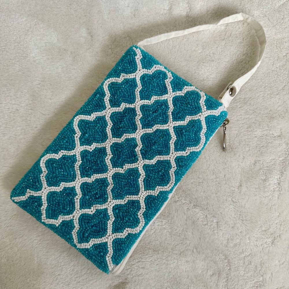 Bamboo Trading Co Beaded Club Bag Moroccan Trellis Crossbody Wristlet OS